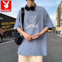 Floral Playboy pure cotton short sleeve T-shirt for men Summer Tide Cards Half Sleeves Students Thin Loose Summer Clothing Ice Silk Clothes
