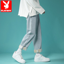 Playboy plus velvet padded jeans men Winter Harbor wind loose straight spring and autumn nine casual pants