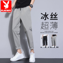 Playboy Ice Wire Leisure Pants Men Summer Thin Trend Large Cover and Cool Nine Minute Trouser