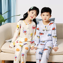 Kids cotton set boys girls summer long sleeves loungewear baby short sleeves artificial cotton summer thin pajamas