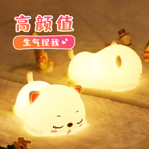  Purr cat silicone night light Bedroom bedside sleep pat accompanied by sleep soft luminous table lamp Girl ins gift