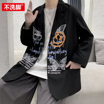 Fat Japanese butterfly graffiti small suit men plus size loose casual suit top tide autumn ruffian handsome jacket