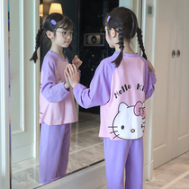 Childrens pajamas female cotton spring and autumn thin long sleeve girl cute home clothes little girl middle child suit