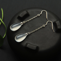 925 Silver Natural Agate Water Drop Earline Crystal Earrings Pendant Earrings Long SUPER FAIRY CHINA WIND BIRTHDAY PRESENT