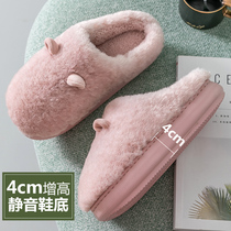 Baotou cotton slippers ladies lovely home winter thick bottom Autumn Winter non slip wool slippers women winter wear 2021