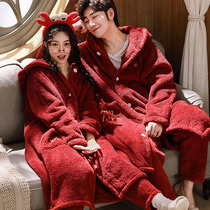 Nightgown female autumn and winter red wedding bride newlywed pajamas couple suit Morning robe long bathrobe male coral velvet