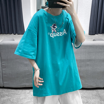 2021 summer t-shirt mens short-sleeved ins trend Port wind five-point sleeve top clothes mens loose casual wild half sleeve