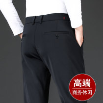 Anti-wrinkle non-iron autumn and winter mens casual pants straight loose trousers mens elastic middle-aged winter plus velvet mens pants