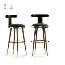 Nordic modern simple light luxury solid wood bar chair Household bar chair Reception chair Bar stool Bar stool