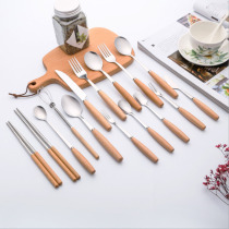 Stainless steel wooden handle knife and fork spoon set fruit fork steak knife and fork dessert spoon spoon fork spoon set