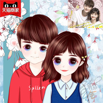 Qiteng starry Sky hand-painted Q version avatar character design real photo transfer hand-painted wedding anime cartoon image