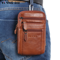 New leather running bag men wear belt mobile phone running bag cowhide mini shoulder shoulder bag construction site work wear-resistant small