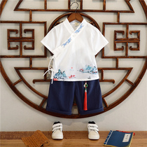 Hanfu boys Chinese style suit baby Summer small children costume costume costume childrens Chinese school clothing cotton linen summer clothing