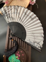  Chinese style 7 inch fan folding fan Ancient style portable summer ancient Hanfu mens and womens heads green bamboo ink art folding fan