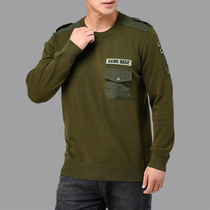 Outdoor Sports Clothing Spring Autumn Tooling Army Green Sweater Men Casual Loose Pure Cotton Beating Undershirt Round Collar Knitwear