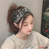 New retro flower hair hoop cotton female hair fashionable cashew nuts European and American wide edge hair with elastic sports haircut cross