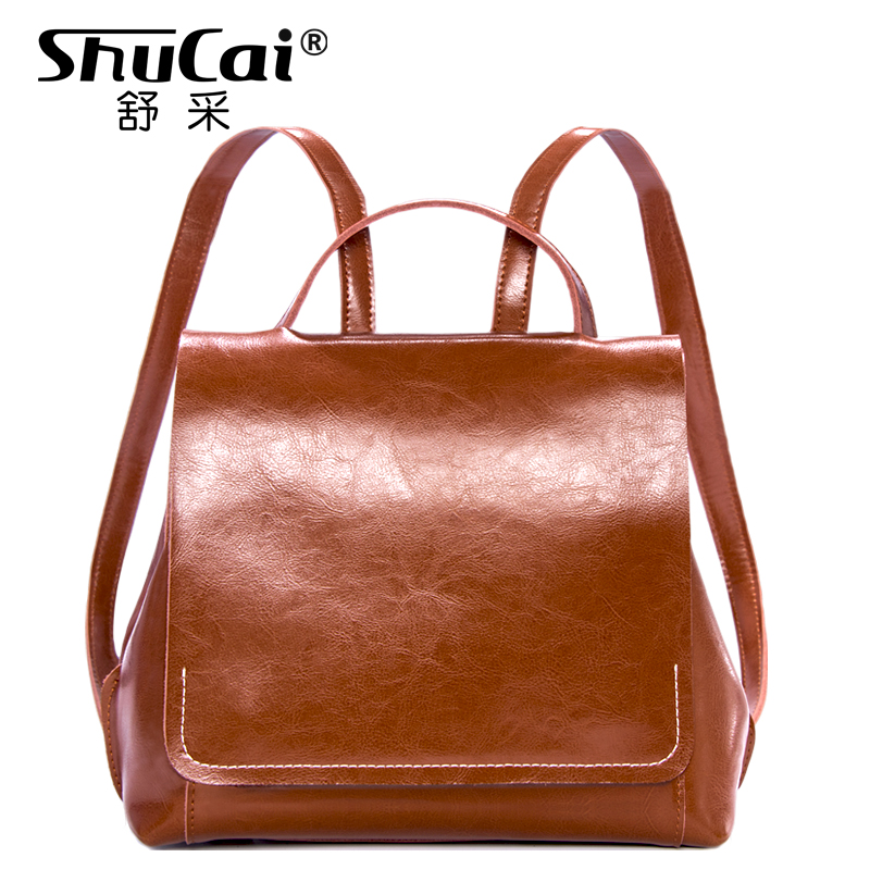 Shucai Vintage backpack women's leather schoolbag 2019 new fashion women's bag British backpack simple women's bag