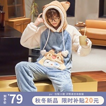 Pajamas men autumn and winter plus velvet padded coral fleece 2021 New flannel men loose home suit suit