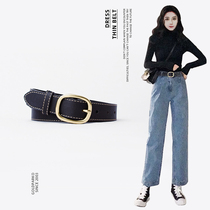 Womens belt female retro ins wind belt female black wild 2021 new fashion Oval buckle jeans