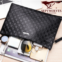 Mens handbag seven wolves leather hand-held mens bag clip bag 2021 new mens small Hand bag leather bag mens bag