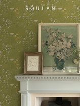 Green retro wallpaper American country living room wallpaper fabric TV background restaurant bedroom shooting wallcloth