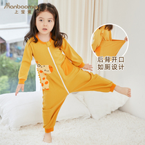 Spring and Autumn Winter Childrens conjoined pajamas for boys and girls thick cotton warm baby pajamas anti-kick zipper anti-cold belly