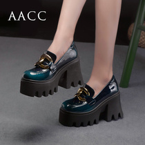 2021 new spring and autumn shallow mouth high heel single shoes womens coarse heel leather round head small leather shoes with womens shoes Black