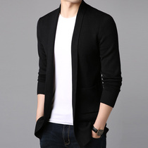 Spring and autumn cardigan men 2021 new thin sweater medium long casual jacket Korean version of the trend sweater slim