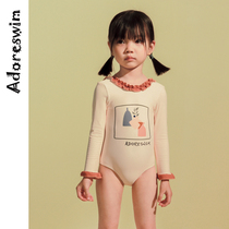 Adorereswim New Ins Girl Swimsuit Foreign Air Long Sleeve Sunscreen Child Cute Baby Spa One-piece Swimsuit