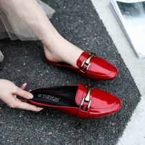 Baotou half slippers women wear 2021 new flat red slippers womens shoes without heels lazy half-support cool drag women