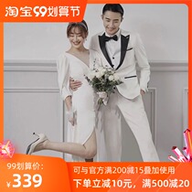 Korean simple light wedding dress 2021 new long sleeve cover thick arm v collar satin Sexy Slim Brigade