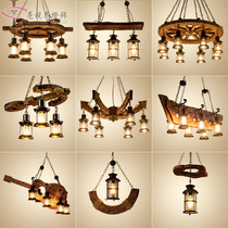  American country retro boat wood chandelier Industrial style creative Internet cafe bar decoration Hair salon Restaurant personality lamps
