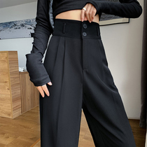 Pear-shaped body pants womens fat mm large size wide leg pants high waist hanging loose black suit pants spring and autumn mopping pants