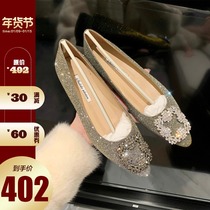 Grape mother studiolee snowflake buckle temperament flash diamond fashion pointed shallow mouth set foot flat casual shoes women