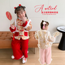 Girls Winter Dress Little Girl New Year Chinese Style Children's Wear Baby Girl New Year Thickened Tang Dress New Year Dress Hanfu Suit