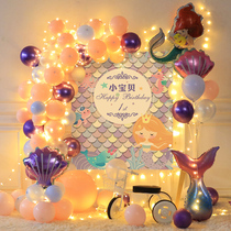 Mermaid Princess Themed Female Baby Birthday Party Decorations Scene Placement Girl Balloon Background Wall