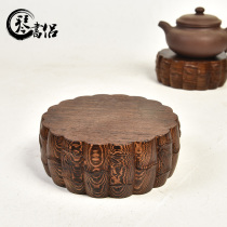 Qin Shu couple chicken wings wood carving bamboo pattern round base vase bonsai stone flower pot crafts Buddha statue ornaments base