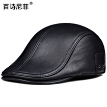 Winter fur mens beret middle-aged and elderly leather hat mens forward hat warm ear protection cap