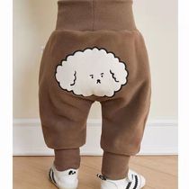 Baby plus velvet pants winter baby trousers autumn and winter Boys High waist pp pants belly warm winter clothes childrens pants