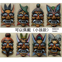 Factory price for sale pure handmade wood carving Nuo noodles props ground play mask medium gold Nuo 14 * 24cm