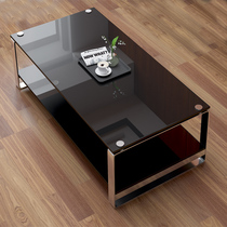 Black tempered glass tea table minimalist modern office tea table combination guests stainless steel long tea table corner a few