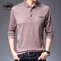 Crocodile long sleeve T-shirt mens spring and autumn mens casual lapel solid color polo shirt shirt collar young and middle-aged Joker shirt
