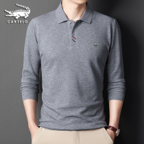 Crocodile 100% pure cotton long sleeve t-shirt male spring autumn slim in pure colour turning polo shirt mesh embroidery Paul compassionate