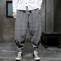 Chinese style winter new mens fat plus size Haren pants loose Hanfu pants pants padded mens pants tide