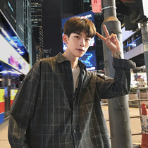 2021 autumn Plaid long sleeve shirt Korean trend handsome men casual shirt Joker sports inch shirt jacket