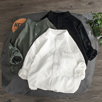 Summer Japanese cotton linen five-point short sleeve shirt men loose size sports linen shirt Korean trend inch shirt