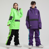 Ski suit womens winter New reflective windproof waterproof veneer double board Tide brand mens equipment snow pants snow suit