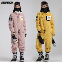 GsouSnow new snow suit set womens veneer double board thickened warm winter loose mens one-piece ski suit