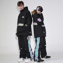 Ski suit women set thick 2021 New reflective wear-resistant veneer double board waterproof mens Tide brand ski hoodie