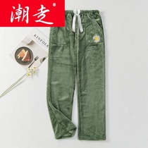  Winter coral velvet pajamas thicken womens middle-aged mother autumn and winter fat plus size 200 kg pajamas home pants